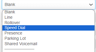 An open type dropdown with Speed Dial highlighted