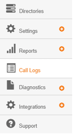 Admin Portal left menu with Call Logs highlighted