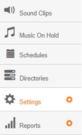 Admin Portal left menu with Settings highlighted