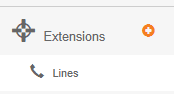 Left side admin menu showing Extensions with an orange plus icon and a Lines sub-item beneath it