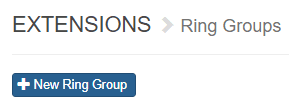 Extensions Ring Groups page header with a blue New Ring Group button