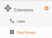 Extensions menu expanded showing the Lines and Ring Groups sub-items