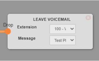 Switchboard LEAVE VOICEMAIL module with Extension and Message dropdowns.