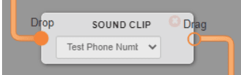 Switchboard SOUND CLIP module with a sound clip dropdown, a Drop input on the left and a Drag output on the right.
